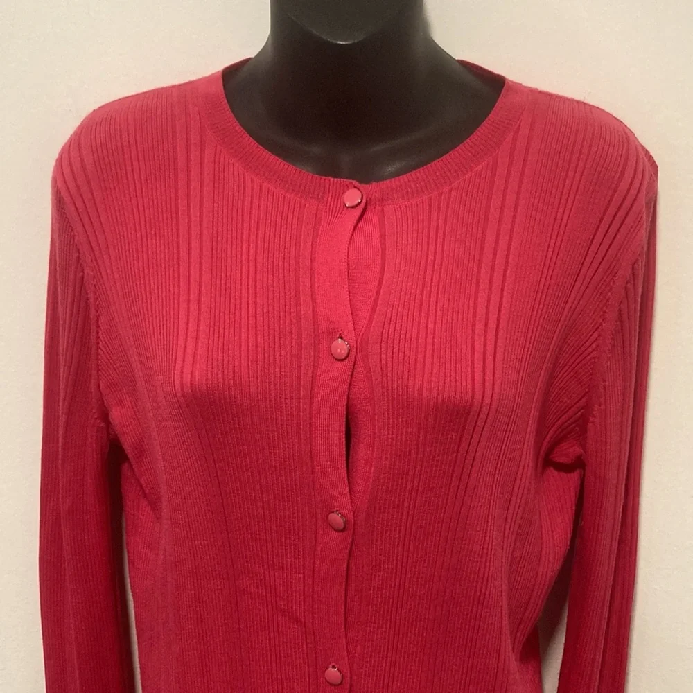 ST. JOHN Hot Pink Cardigan Wool & Silk Size Medium